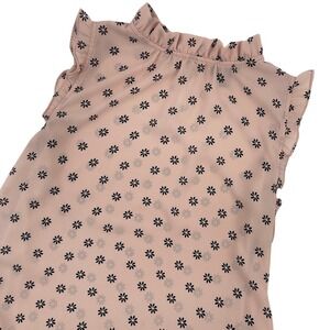 Ann Taylor Factory Blouse‎ XS Pink Black Floral Ruffle Mock Neck Sleeveless Top
